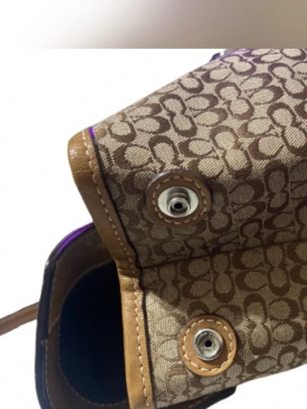 Coach K35-6388 Signature Buckle Tote Shoulder Bag Brown Tan Canvas Leather